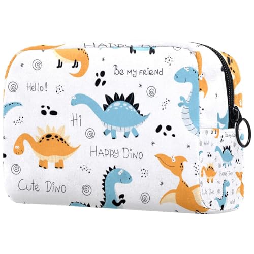 Hello Happy Dinosaurier-Kosmetiktasche für Damen, Reise-Kulturbeutel, groß, Make-up, praktische Tasche, Organizer-Tasche mit Reißverschluss, multi, 18.5x7.5x13cm/7.3x3x5.1in, Kulturbeutel von VAPOKF