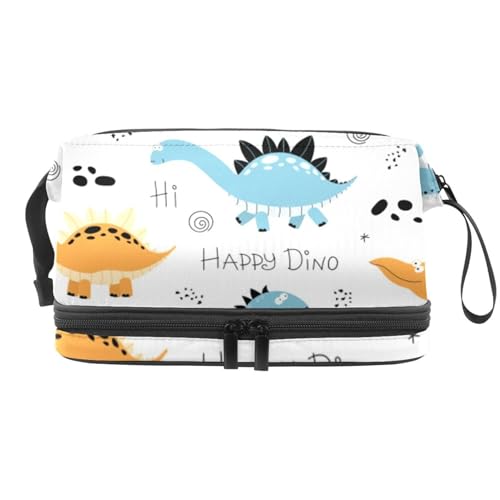 Hello Happy Dinosaurier-Kosmetiktasche für Frauen und Mädchen, Reise-Kulturbeutel, Make-up, praktische Tasche, Organizer-Tasche mit Pinselfach, multi, 27x15x14 cm/10.6x5.9x5.5 in, Kulturbeutel von VAPOKF