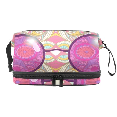 Hipple Summer Kosmetiktasche mit Sonnenbrille, doppellagig, für Damen und Mädchen, Reise-Kulturbeutel, Make-up, praktische Tasche, Organizer-Tasche mit Pinselfach, multi, 27x15x14 cm/10.6x5.9x5.5 in, von VAPOKF