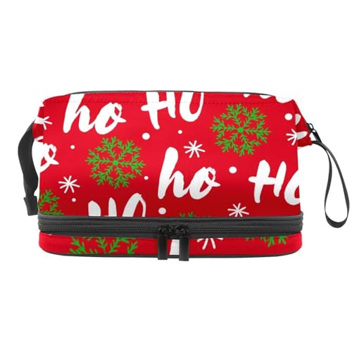 Ho and Green Snowflake Pattern Double Layer Cosmetic Bag for Women and Girls Travel Toiletry Bag Makeup Handy Pouch Organizer Bag with Brush Compartment, multi, 27x15x14 cm/10.6x5.9x5.5 in, von VAPOKF