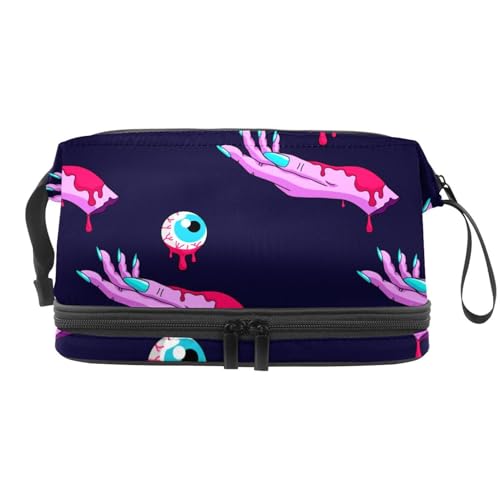 Horror Pink Zombie Hands with Bloody Eyes Double Layer Cosmetic Bag for Women and Girls Travel Toiletry Bag Makeup Handy Pouch Organizer Bag with Brush Compartment, multi, 27x15x14 cm/10.6x5.9x5.5 in, von VAPOKF