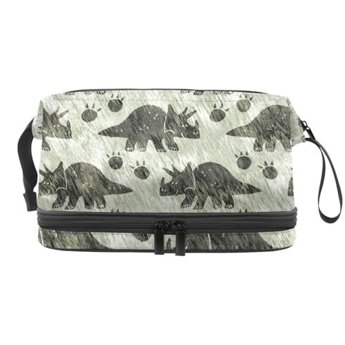 Jurassic Dinosaurier Fossil Doppellagige Kosmetiktasche für Frauen und Mädchen, Reise-Kulturbeutel, Make-up, praktische Tasche, Organizer Tasche mit Pinselfach, multi, 27x15x14 cm/10.6x5.9x5.5 in, von VAPOKF