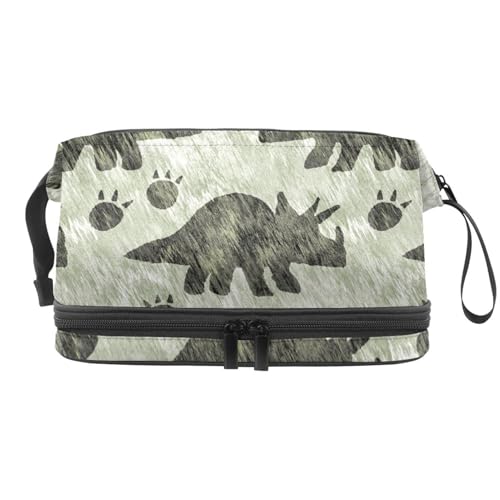 Jurassic Triceratops Dinosaurier-Silhouette, doppellagige Kosmetiktasche für Frauen und Mädchen, Reise-Kulturbeutel, Make-up, praktische Tasche, Organizer-Tasche mit Pinselfach, multi, 27x15x14 von VAPOKF