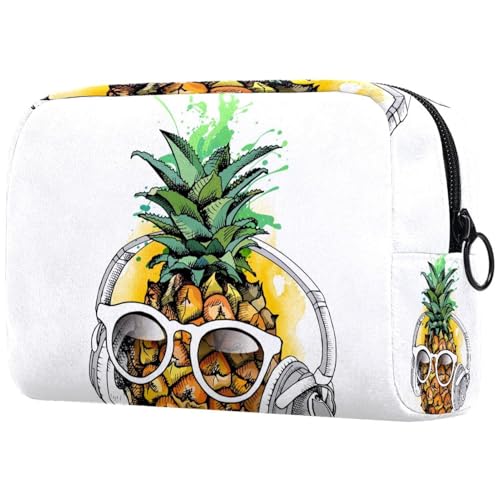 Kosmetiktasche für Damen, Ananas-Frucht-Motiv mit Sonnenbrille, Reise-Kulturbeutel, große Make-up-Tasche, praktische Tasche mit Reißverschluss, multi, 18.5x7.5x13cm/7.3x3x5.1in, Kulturbeutel von VAPOKF