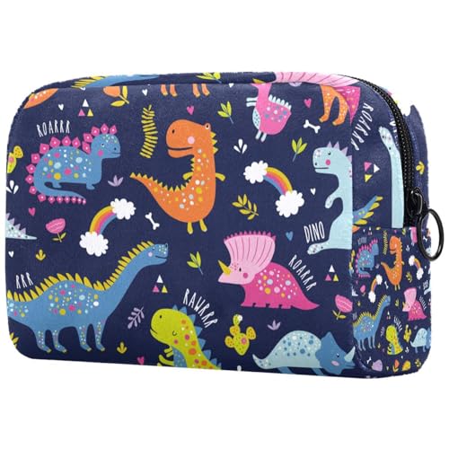 Kosmetiktasche für Damen, Cartoon-Dinosaurier und Kaktus, Regenbogenfarben, Reise-Kulturbeutel, groß, Make-up, praktische Tasche, Organizer-Tasche mit Reißverschluss, multi, 18.5x7.5x13cm/7.3x3x5.1in, von VAPOKF