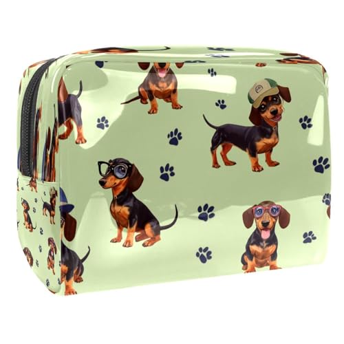 Kosmetiktasche für Damen, Dackel mit Brille, Hüte, Reise-Kulturbeutel, groß, PVC, Make-up, praktische Tasche, Organizer mit Reißverschluss, multi, 18.5x7.5x13cm/7.3x3x5.1in, Kulturbeutel Kosmetiktasche für Damen, Dackel mit Brille, Hüte, Reise-Kulturbeutel, groß, PVC, Make-up, praktische Tasche, Organizer mit Reißverschluss, multi, 18.5x7.5x13cm/7.3x3x5.1in, Kulturbeutel von VAPOKF