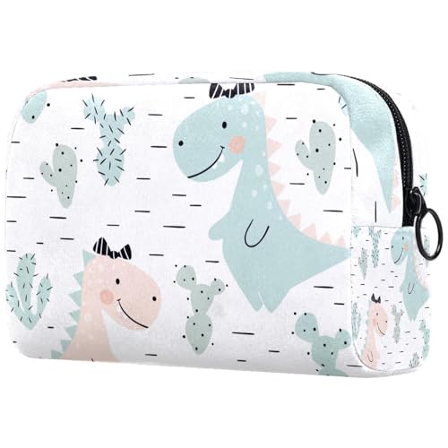 Kosmetiktasche für Damen, Dinosaurier-Baby mit Schleife und Kaktus, Reise-Kulturbeutel, groß, Make-up, praktische Tasche, Organizer-Tasche mit Reißverschluss, multi, 18.5x7.5x13cm/7.3x3x5.1in, von VAPOKF