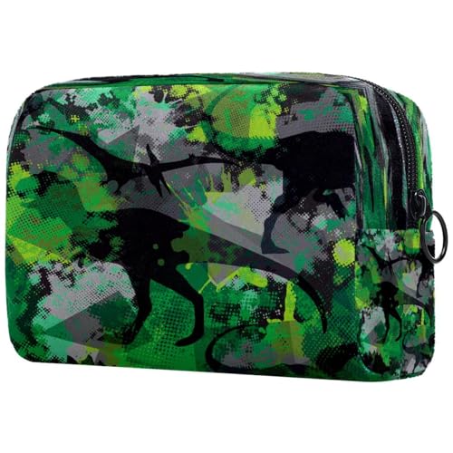 Kosmetiktasche für Damen, Dinosaurier-Camouflage, Grün, Reise-Kulturbeutel, groß, Make-up, praktische Tasche, Organizer-Tasche mit Reißverschluss, multi, 18.5x7.5x13cm/7.3x3x5.1in, Kulturbeutel von VAPOKF