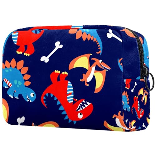 Kosmetiktasche für Damen, Dinosaurier-Design, groß, mit Reißverschluss, Blau / Marineblau, multi, 18.5x7.5x13cm/7.3x3x5.1in, Kulturbeutel von VAPOKF