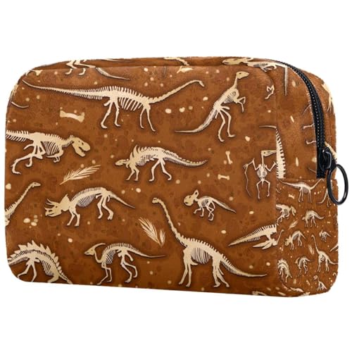 Kosmetiktasche für Damen, Dinosaurier-Knochenbraun, Reise-Kulturbeutel, groß, Make-up, praktische Tasche, Organizer-Tasche mit Reißverschluss, multi, 18.5x7.5x13cm/7.3x3x5.1in, Kulturbeutel von VAPOKF