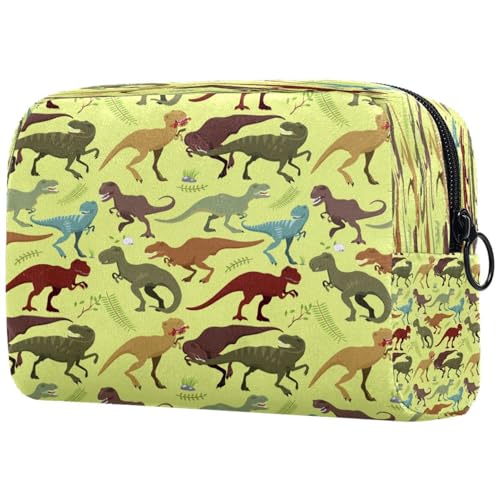 Kosmetiktasche für Damen, Dinosaurier-Kosmetiktasche, groß, mit Reißverschluss, Gelb, multi, 18.5x7.5x13cm/7.3x3x5.1in, Kulturbeutel von VAPOKF