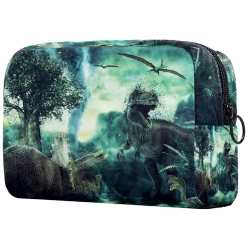 Kosmetiktasche für Damen, Dinosaurier-Motiv mit fliegender Fledermaus, Reise-Kulturbeutel, groß, Make-up, praktische Tasche, Organizer-Tasche mit Reißverschluss, multi, 18.5x7.5x13cm/7.3x3x5.1in, von VAPOKF