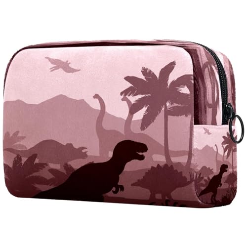 Kosmetiktasche für Damen, Dinosaurier-Silhouetten, Reise-Kulturbeutel, groß, Make-up, praktische Tasche, Organizer-Tasche mit Reißverschluss, multi, 18.5x7.5x13cm/7.3x3x5.1in, Kulturbeutel von VAPOKF