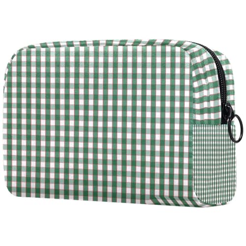 Kosmetiktasche für Damen, Kulturbeutel, groß, mit Reißverschluss, kariert, Grün und Weiß, multi, 18.5x7.5x13cm/7.3x3x5.1in, Kulturbeutel Kosmetiktasche für Damen, Kulturbeutel, groß, mit Reißverschluss, kariert, Grün und Weiß, multi, 18.5x7.5x13cm/7.3x3x5.1in, Kulturbeutel von VAPOKF