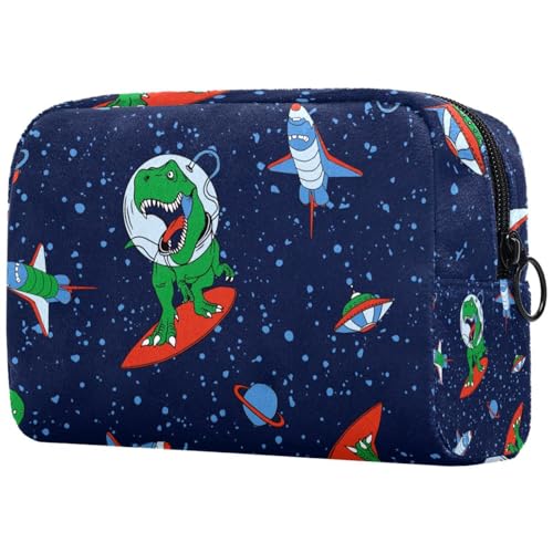 Kosmetiktasche für Damen, Motiv: Astronauten-Dinosaurier mit Raketen, Reise-Kulturbeutel, groß, Make-up, praktische Tasche, Organizer-Tasche mit Reißverschluss, multi, 18.5x7.5x13cm/7.3x3x5.1in, von VAPOKF