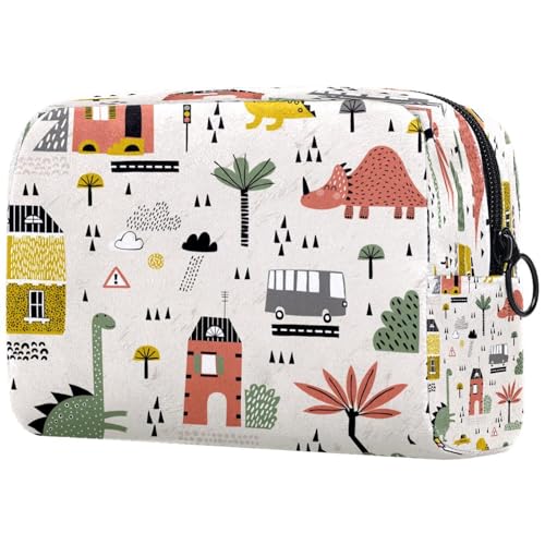Kosmetiktasche für Damen, Motiv: Dinosaurier, Hausbusbaum, Reise-Kulturbeutel, groß, Make-up, praktische Tasche, Organizer-Tasche mit Reißverschluss, multi, 18.5x7.5x13cm/7.3x3x5.1in, Kulturbeutel von VAPOKF