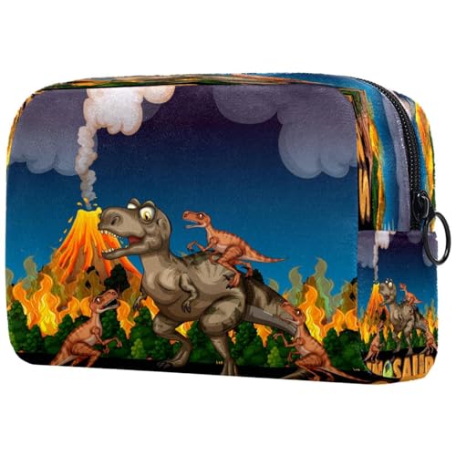 Kosmetiktasche für Damen, Motiv: Dinosaurier, Wildfire, Reise-Kulturbeutel, groß, Make-up, praktische Tasche, Organizer-Tasche mit Reißverschluss, multi, 18.5x7.5x13cm/7.3x3x5.1in, Kulturbeutel von VAPOKF