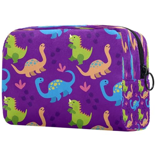 Kosmetiktasche für Damen, Motiv: Dinosaurier, groß, mit Reißverschluss, Grün / Blau / Orange, multi, 18.5x7.5x13cm/7.3x3x5.1in, Kulturbeutel von VAPOKF