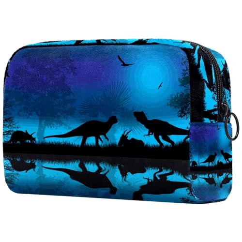 Kosmetiktasche für Damen, Motiv: Dinosaurier bei Blue Night, multi, 18.5x7.5x13cm/7.3x3x5.1in, Kulturbeutel von VAPOKF