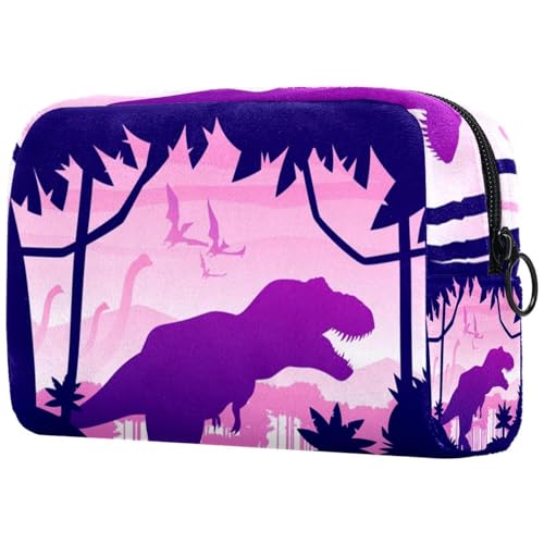 Kosmetiktasche für Damen, Motiv: Dinosaurier und Fledermaus im Wald, Reise-Kulturbeutel, groß, Make-up, praktische Tasche, Organizer-Tasche mit Reißverschluss, multi, 18.5x7.5x13cm/7.3x3x5.1in, von VAPOKF
