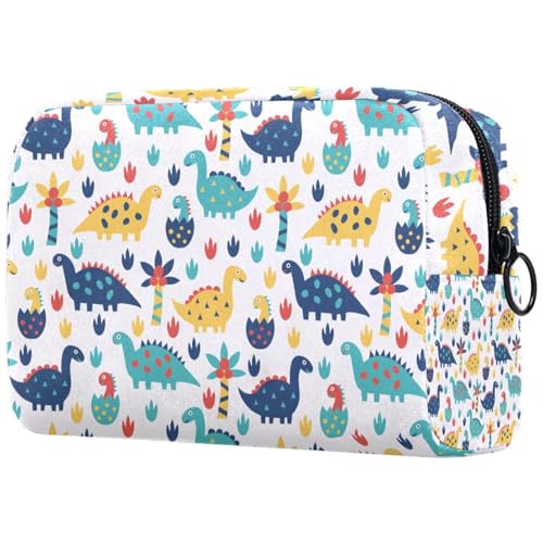 Kosmetiktasche für Damen, Motiv: Dinosaurier und Kokosnussbaum, Reise-Kulturbeutel, groß, Make-up, praktische Tasche, Organizer-Tasche mit Reißverschluss, multi, 18.5x7.5x13cm/7.3x3x5.1in, von VAPOKF