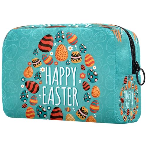 Kosmetiktasche für Damen, Motiv: Frohe Ostern, Memphis, Reise-Kulturbeutel, groß, Make-up, praktische Tasche, Organizer-Tasche mit Reißverschluss, multi, 18.5x7.5x13cm/7.3x3x5.1in, Kulturbeutel von VAPOKF