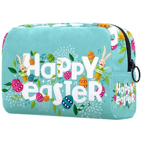 Kosmetiktasche für Damen, Motiv: Frohe Ostern mit Blumen, Eiern, Reise-Kulturbeutel, groß, Make-up, praktische Tasche, Organizer-Tasche mit Reißverschluss, multi, 18.5x7.5x13cm/7.3x3x5.1in, von VAPOKF