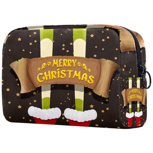 Kosmetiktasche für Damen, Motiv: Frohe Weihnachten, Cartoon-Elfenbeine, Reise-Kulturbeutel, groß, Make-up, praktische Tasche, Organizer-Tasche mit Reißverschluss, multi, 18.5x7.5x13cm/7.3x3x5.1in, von VAPOKF