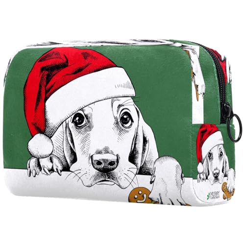 Kosmetiktasche für Damen, Motiv: Frohe Weihnachten, Hund mit rotem Hut, Grün / Weiß, Reise-Kulturbeutel, große Make-up-Tasche, praktische Tasche, Organizer-Tasche mit Reißverschluss, multi, Kosmetiktasche für Damen, Motiv: Frohe Weihnachten, Hund mit rotem Hut, Grün / Weiß, Reise-Kulturbeutel, große Make-up-Tasche, praktische Tasche, Organizer-Tasche mit Reißverschluss, multi, von VAPOKF