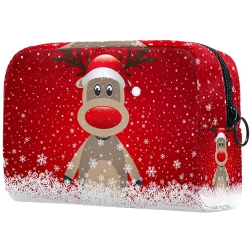 Kosmetiktasche für Damen, Motiv: Frohe Weihnachten, Motiv: Hirsch mit Schneeflocke, Reise-Kulturbeutel, groß, Make-up, praktische Tasche, Organizer-Tasche mit Reißverschluss, multi, von VAPOKF