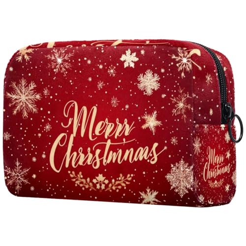 Kosmetiktasche für Damen, Motiv: Frohe Weihnachten, Schneeflocken, Reise-Kulturbeutel, groß, Make-up, praktische Tasche, Organizer-Tasche mit Reißverschluss, multi, 18.5x7.5x13cm/7.3x3x5.1in von VAPOKF