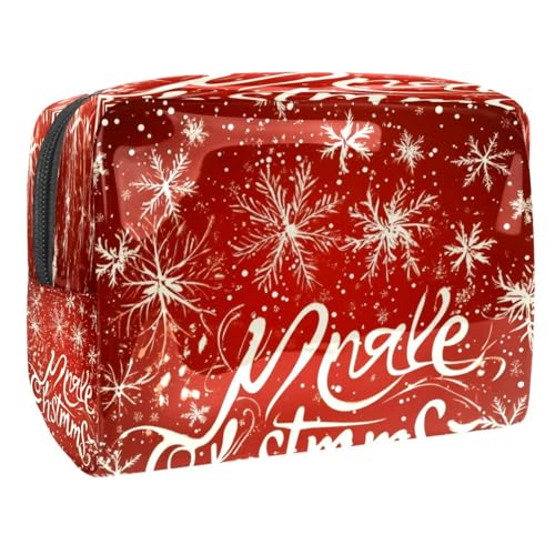 Kosmetiktasche für Damen, Motiv: Frohe Weihnachten, Schneeflocken, groß, PVC, mit Reißverschluss, Rot, multi, 18.5x7.5x13cm/7.3x3x5.1in, Kulturbeutel von VAPOKF