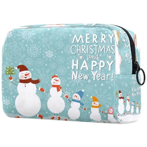 Kosmetiktasche für Damen, Motiv: Frohe Weihnachten, Schneemänner, Familie, für Damen, Reise-Kulturbeutel, groß, Make-up, praktische Tasche, Organizer-Tasche mit Reißverschluss, multi, von VAPOKF