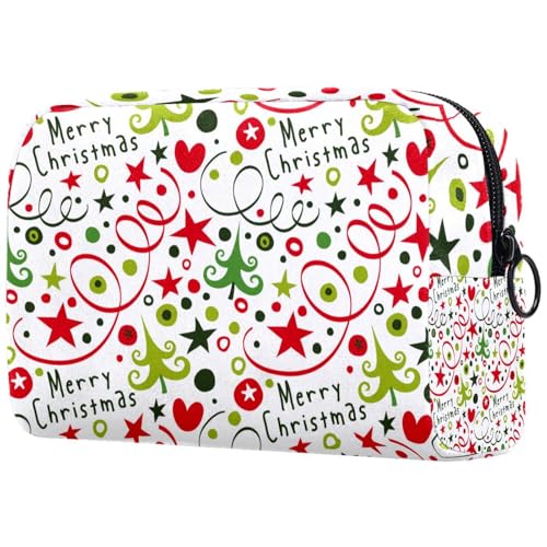 Kosmetiktasche für Damen, Motiv: Frohe Weihnachten mit Tannenbaum, Konfetti, Sternenmuster, Reise-Kulturbeutel, groß, Make-up, praktische Tasche, Organizer-Tasche mit Reißverschluss, multi, von VAPOKF