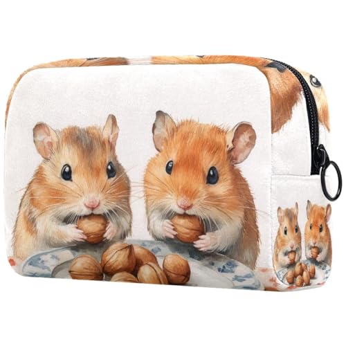 Kosmetiktasche für Damen, Motiv: Hamster essen Nüsse in der Schale, Reise-Kulturbeutel, groß, Make-up, praktische Tasche, Organizer-Tasche mit Reißverschluss, multi, 18.5x7.5x13cm/7.3x3x5.1in von VAPOKF