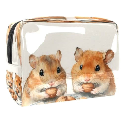 Kosmetiktasche für Damen, Motiv: Hamster essen Nüsse in der Schale, Reise-Kulturbeutel, große PVC-Make-up-Tasche mit Reißverschluss, multi, 18.5x7.5x13cm/7.3x3x5.1in, Kulturbeutel von VAPOKF