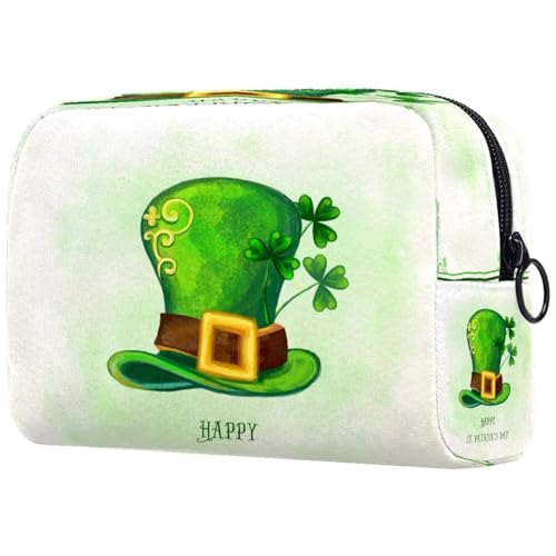Kosmetiktasche für Damen, Motiv: Happy Saint Patricks, Aquarell-Hut, Reise-Kulturbeutel, groß, Make-up, praktische Tasche, Organizer, Tasche mit Reißverschluss, multi, 18.5x7.5x13cm/7.3x3x5.1in, Kosmetiktasche für Damen, Motiv: Happy Saint Patricks, Aquarell-Hut, Reise-Kulturbeutel, groß, Make-up, praktische Tasche, Organizer, Tasche mit Reißverschluss, multi, 18.5x7.5x13cm/7.3x3x5.1in, von VAPOKF