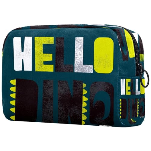 Kosmetiktasche für Damen, Motiv: Hello Dinosaurier, groß, mit Reißverschluss, Grün, multi, 18.5x7.5x13cm/7.3x3x5.1in, Kulturbeutel von VAPOKF