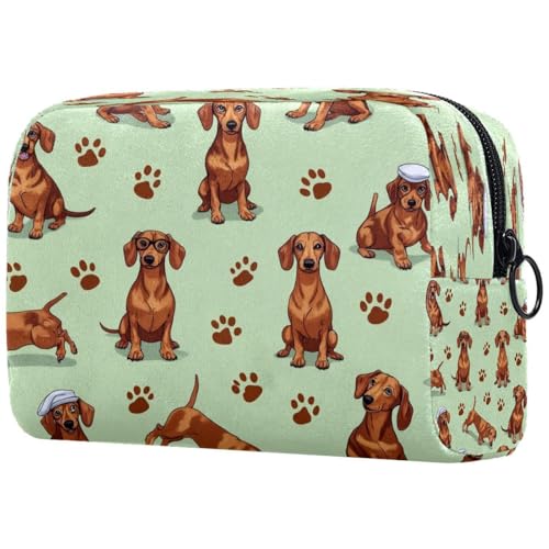 Kosmetiktasche für Damen, Motiv: Pfotenabdrücke, Dackel mit Hut, Reise-Kulturbeutel, groß, Make-up, praktische Tasche, Organizer-Tasche mit Reißverschluss, multi, 18.5x7.5x13cm/7.3x3x5.1in Kosmetiktasche für Damen, Motiv: Pfotenabdrücke, Dackel mit Hut, Reise-Kulturbeutel, groß, Make-up, praktische Tasche, Organizer-Tasche mit Reißverschluss, multi, 18.5x7.5x13cm/7.3x3x5.1in von VAPOKF