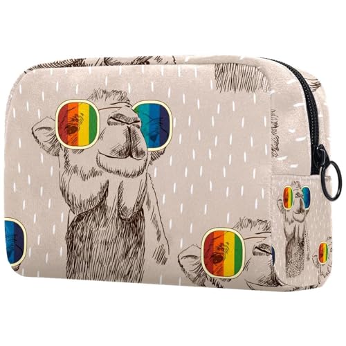 Kosmetiktasche für Damen, Motiv: Regenbogen-Sonnenbrille, Kamel, Reise-Kulturbeutel, groß, Make-up, praktische Tasche, Organizer-Tasche mit Reißverschluss, multi, 18.5x7.5x13cm/7.3x3x5.1in, von VAPOKF