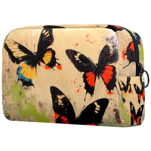 Kosmetiktasche für Damen, Motiv: Schmetterling auf Grunge-Hintergrund, Reise-Kulturbeutel, groß, Make-up, praktische Tasche, Organizer-Tasche mit Reißverschluss, multi, 18.5x7.5x13cm/7.3x3x5.1in, Kosmetiktasche für Damen, Motiv: Schmetterling auf Grunge-Hintergrund, Reise-Kulturbeutel, groß, Make-up, praktische Tasche, Organizer-Tasche mit Reißverschluss, multi, 18.5x7.5x13cm/7.3x3x5.1in, von VAPOKF