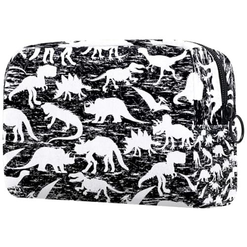 Kosmetiktasche für Damen, Motiv: Silhouette von Dinosauriern und Kratzern, große Make-up-Tasche mit Reißverschluss, multi, 18.5x7.5x13cm/7.3x3x5.1in, Kulturbeutel von VAPOKF
