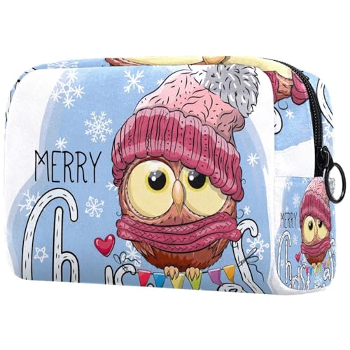 Kosmetiktasche für Damen, Motiv: Weihnachtliche Eule in Wintermützen und Schal, Reise-Kulturbeutel, groß, Make-up, praktische Tasche, Organizer-Tasche mit Reißverschluss, multi, von VAPOKF