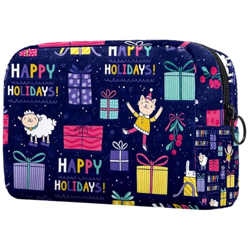 Kosmetiktasche für Damen, Motiv: Weihnachts-Cartoon-Schaf, Geschenk, Reise-Kulturbeutel, groß, Make-up, praktische Tasche, Organizer-Tasche mit Reißverschluss, multi, 18.5x7.5x13cm/7.3x3x5.1in, von VAPOKF