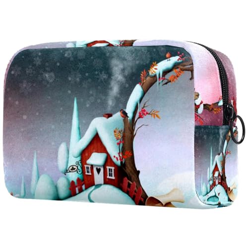 Kosmetiktasche für Damen, Motiv: Weihnachts-Häuser, Kaninchen, Reise-Kulturbeutel, groß, Make-up, praktische Tasche, Organizer-Tasche mit Reißverschluss, multi, 18.5x7.5x13cm/7.3x3x5.1in, Kulturbeutel von VAPOKF