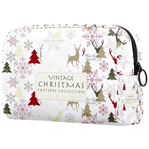 Kosmetiktasche für Damen, Motiv: Weihnachts-Hirsch, Schneeflocken, Tannenbäume, Reise-Kulturbeutel, groß, Make-up, praktische Tasche, Organizer-Tasche mit Reißverschluss, multi, von VAPOKF