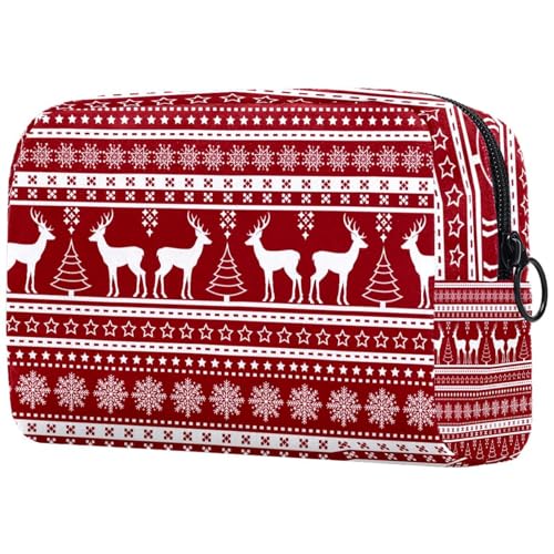 Kosmetiktasche für Damen, Motiv: Weihnachts-Hirsche, Schneeflocken, Bäume, Reise-Kulturbeutel, groß, Make-up, praktische Tasche, Organizer-Tasche mit Reißverschluss, multi, 18.5x7.5x13cm/7.3x3x5.1in, von VAPOKF