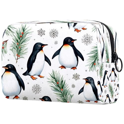 Kosmetiktasche für Damen, Motiv: Weihnachts-Pinguin, Schneeflocken, Reise-Kulturbeutel, groß, Make-up, praktische Tasche, Organizer-Tasche mit Reißverschluss, multi, 18.5x7.5x13cm/7.3x3x5.1in von VAPOKF
