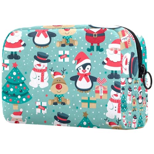 Kosmetiktasche für Damen, Motiv: Weihnachts-Pinguin, Schneemann, Weihnachtsmann, Hirsch und Geschenkbox, Reise-Kulturbeutel, groß, Make-up, praktische Tasche, Organizer-Tasche mit Reißverschluss, von VAPOKF