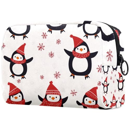 Kosmetiktasche für Damen, Motiv: Weihnachts-Pinguine, Schneeflocken, Reise-Kulturbeutel, groß, Make-up, praktische Tasche, Organizer-Tasche mit Reißverschluss, multi, 18.5x7.5x13cm/7.3x3x5.1in von VAPOKF